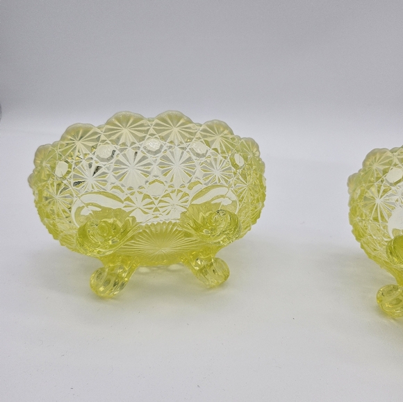 Vtg Topaz Vaseline Glass Daisy And Button Trinket Dish And Candle Holder c.1930s - Picture 6 of 8